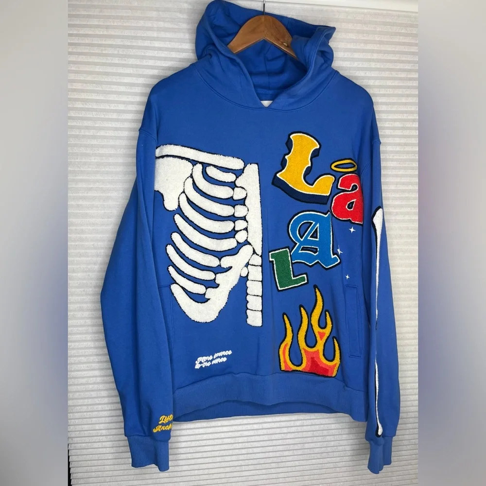 Lifted Anchors Burning Bridges Men Hoodie Sweater Large Blue Flames 100% Cotton
